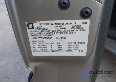 2003 Chevrolet Silverado 1500 Ls from USA, damaged, VIN 2GCEC19V131365376